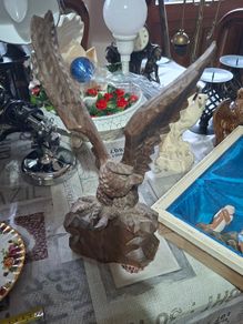 Beautiful Large Old Hand-Carved Wooden Eagle Statue with Outstretched Wings Postage Available
