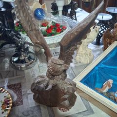 Beautiful Large Old Hand-Carved Wooden Eagle Statue with Outstretched Wings Postage Available