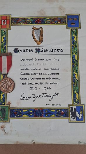 Irish Red Cross Emergency Service Medal and Certificate 1939-1946
