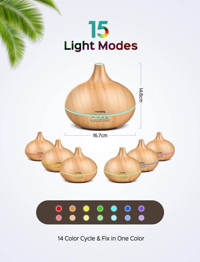 500ml Fragrance Essential Oil Diffuser for Aromatherapy with Adjustable Mist Modes Humidifiers, Ultrasonic Aroma Diffusers with Auto Shut-off, 7 Colorful LED Lights for Baby Room, Home, Spa