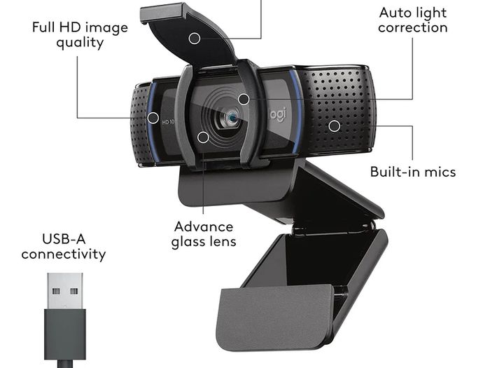 HD Pro Webcam, Full HD 1080p/30fps Video Calling, Clear Stereo Audio, HD Light Correction, Privacy Shutter, Streaming, Works With Skype,Zoom,FaceTime, PC/Mac/Laptop/Tablet/XBox - Black