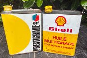 Vintage Shell and Elf 2L Oil Tins