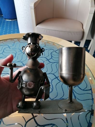 Metal chef ornament with wine glass holder