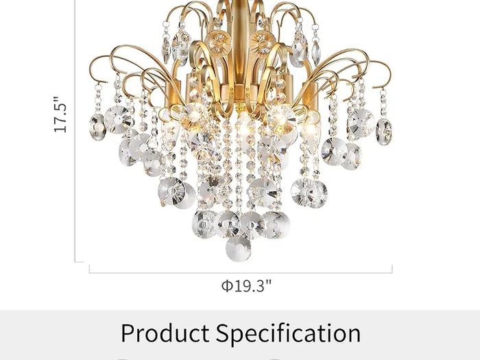 Crystal Chandelier Flushmount Ceiling Light Modern Lighting Fixture for Bedroom Hallway Bar Kitchen Bathroom, H 45 x W 50, E14 Base, Gold