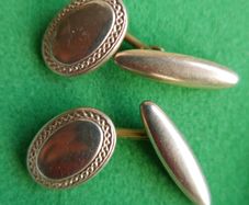 Antique Cufflinks engraved design, antique. Oval fronts  gilt,  c1900.