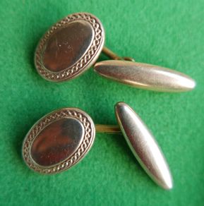 Antique Cufflinks engraved design, antique. Oval fronts  gilt,  c1900.