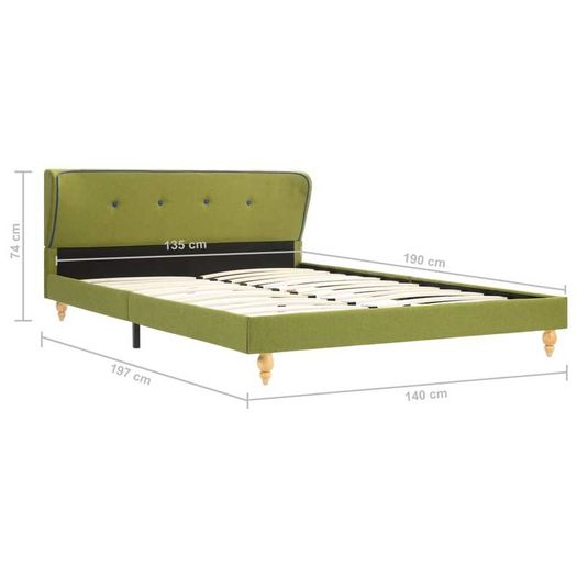 Bed Frame Green Fabric 135x190 cm