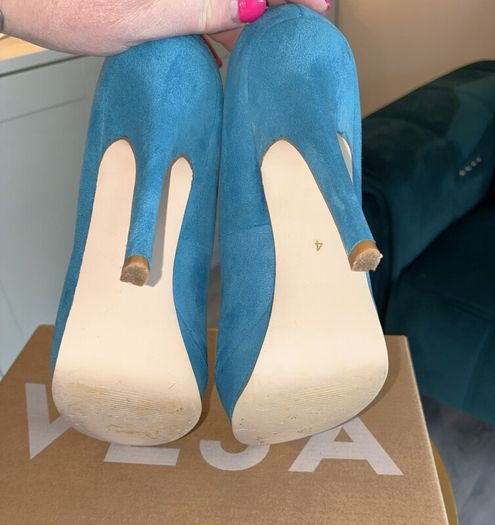 Dorothy Perkins Turquoise Faux-Suede Platform Court Shoes Size: UK 4 / EU 37