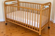 Large Wooden Baby Cot with Mattress | Natural Wood Finish