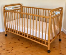Large Wooden Baby Cot with Mattress | Natural Wood Finish
