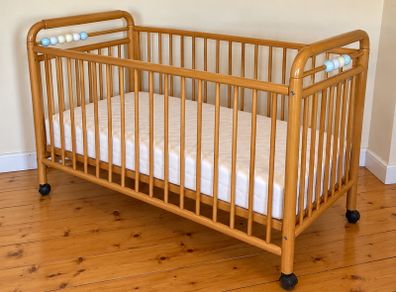 Large Wooden Baby Cot with Mattress | Natural Wood Finish
