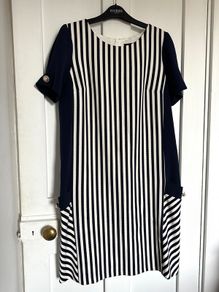 Nissa navy and white striped dress with gold buttons UK10