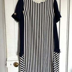 Nissa navy and white striped dress with gold buttons UK10