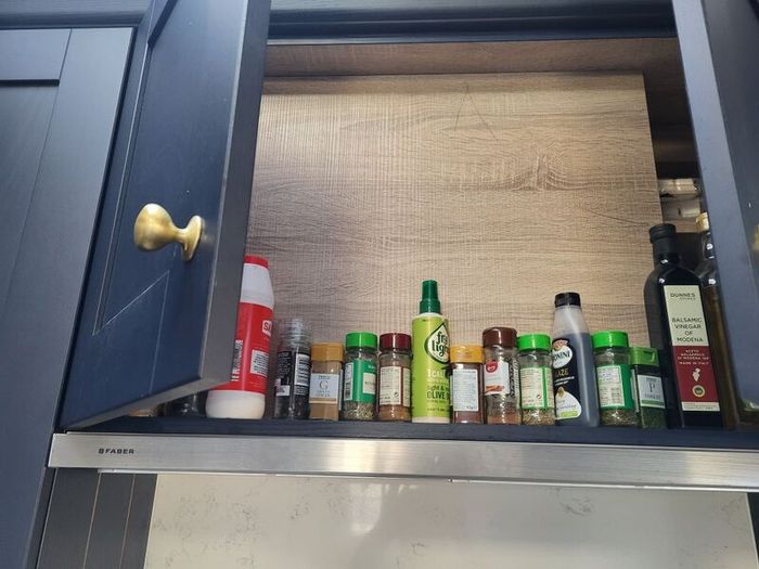 Kitchen units, island and quartz worktops.