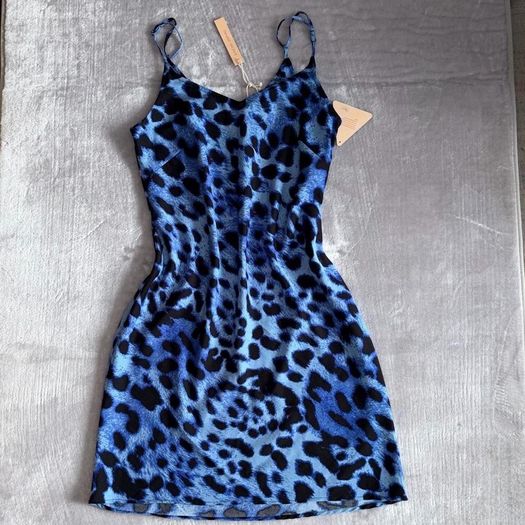 Dancing Leopard Size 12 Vibrant Blue Leopard Print Strappy Mini Dress BNWT