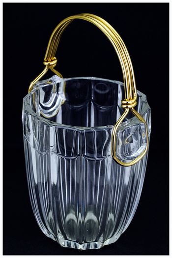 Mid Century Modern Bohemian 1960s August Walther Crystal Ice Bucket, Gold Handle