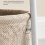 Side Table, Round End Table with Fabric Basket, Spacious, for Living Room Bedroom, Bedside Table, Modern Style, White and Beige LET223W10 Image 4
