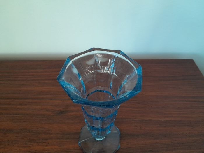 Art Deco Blue Cut Glass Vase