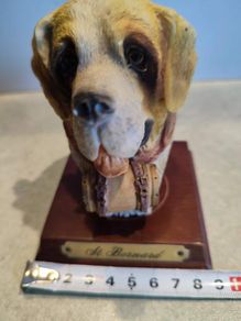 Lovely St. Bernard resin head figurine hand painted.