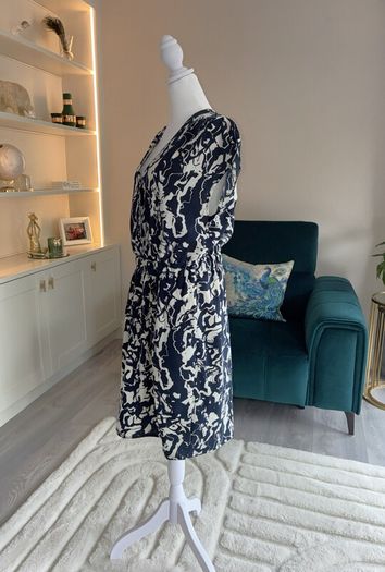 Brand-new Ladies Navy & White Knee Length Dress from ICHI With Pockets & Elastic waist