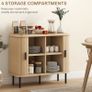 Mid-Century Modern Sideboard Storage Cabinet with Slatted Tambour Sliding Doors, Kitchen Cabinet with Steel Legs, Oak Tone Image 4