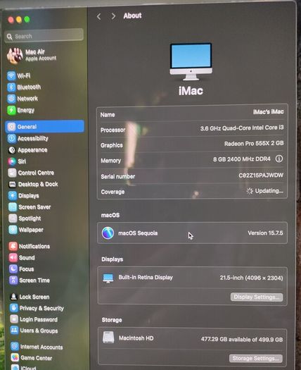 Apple iMac, Retina 4K, 21.5 inch, 2019