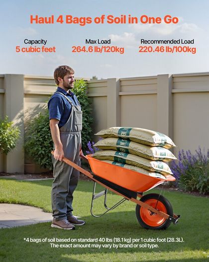 Garden Wheelbarrow Cart 5 Cu Ft One Wheel