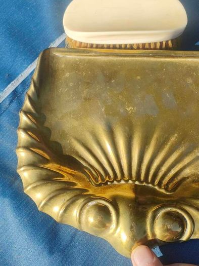Victorian brass crumber and bone handled brush