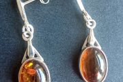 Natural amber sterling silver drop earrings