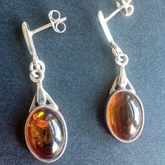 Natural amber sterling silver drop earrings