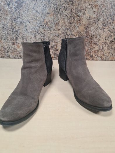 Women's Amy Huberman Bourbon Ankle Boots Heels Grey Leather Suede Size Uk 6 Eu 39