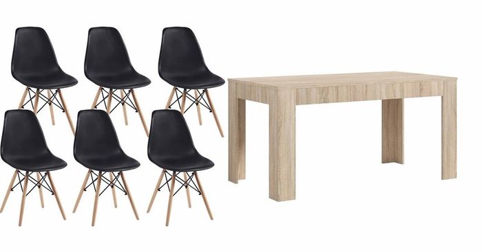 6 Seater Wooden Dining Table Set Nordic Style Oak