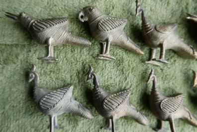 Vintage Dhokra Brass Crow Figurine or Ornament Lost Wax, Tribal India Cast Bronze (25 each)