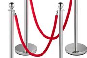 Retractable Silver Round Top Queue Control Barrier Posts Stands Security Stanchion Rope Divider with 1.5M Red Rope Crowd Control Barrier Silver Round top Column