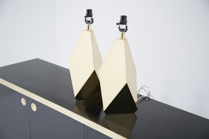 Pair of Modern Brass Origami Mid-century Style Table Lamps, USA