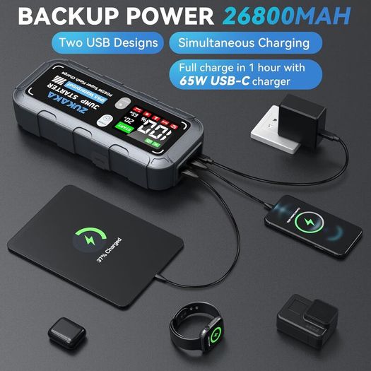 ZUKAKA 6000A Car Jump Starter, 26800mAh Battery, 12V (Gas & Diesel)