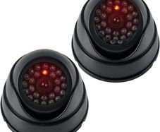 Dummy Cameras Fake CCTV 2PCS, Dome Dummy Fake Security CCTV Camera Simulation Monitor with Flashing LED Light, Dummy CCTV Camera Outdoor Indoor, Dummy Fake Camera Waterproof with 2 CCTV Signs + Screws