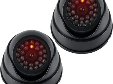 Dummy Cameras Fake CCTV 2PCS, Dome Dummy Fake Security CCTV Camera Simulation Monitor with Flashing LED Light, Dummy CCTV Camera Outdoor Indoor, Dummy Fake Camera Waterproof with 2 CCTV Signs + Screws