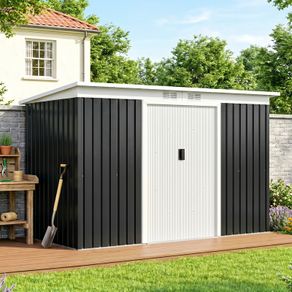 Metal Garden Storage Shed 9' x 4' with Sliding Door Spacious Layout for Backyard, Lawn Dark Gray