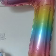 Large number 7 multi coloured air filled balloon