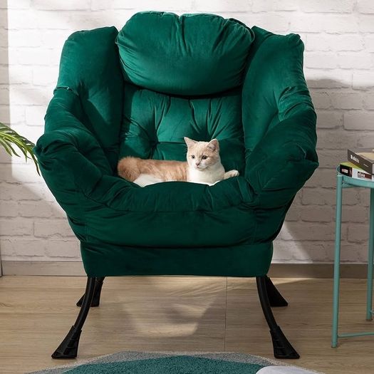 Armchair Comfy Chair Living Room Armchair Velvet Chair Accent Chair Reading Chair Relax Arm Chair Lounge Chair Bedroom Chair with Steel Frame, Green