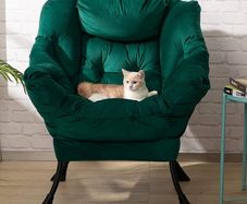 Armchair Comfy Chair Living Room Armchair Velvet Chair Accent Chair Reading Chair Relax Arm Chair Lounge Chair Bedroom Chair with Steel Frame, Green