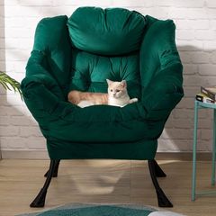 Armchair Comfy Chair Living Room Armchair Velvet Chair Accent Chair Reading Chair Relax Arm Chair Lounge Chair Bedroom Chair with Steel Frame, Green