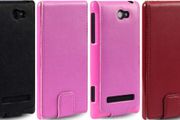 New Htc Windows Phone 8s Premium Pu Leather Flip Case Cover Black / Hot Pink / Red