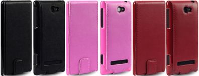 New Htc Windows Phone 8s Premium Pu Leather Flip Case Cover Black / Hot Pink / Red