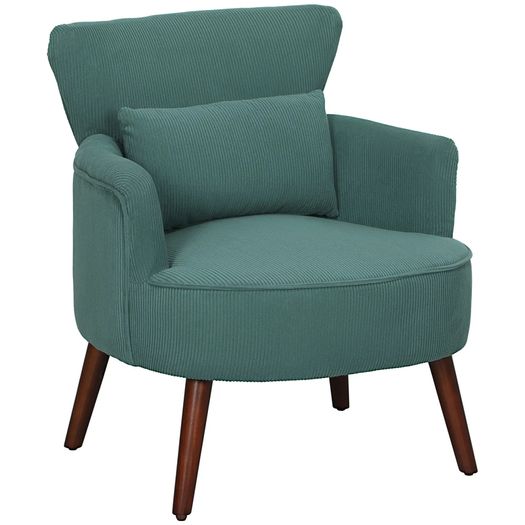 Modern armchair, Padded accent chair with lumbar cushion, Rubberwood legs, Dark green