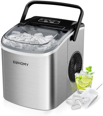 Ice Maker Machine Countertop Ice Cube Maker with Portable Handle, 9 Ice Cubes in 6 Mins, Self-Cleaning Compact Ice Maker 12 kg in 24 Hrs, with Ice Scoop and Basket for Home/Kitchen/Office/Bar