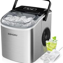 Ice Maker Machine Countertop Ice Cube Maker with Portable Handle, 9 Ice Cubes in 6 Mins, Self-Cleaning Compact Ice Maker 12 kg in 24 Hrs, with Ice Scoop and Basket for Home/Kitchen/Office/Bar