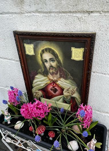 Antique Sacred Heart of Jesus Chromolithograph Framed c.1930s
