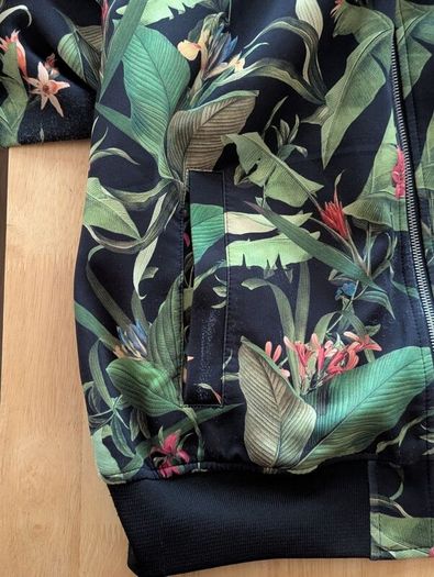 Zara Man Green Plant Floral Bomber Size XL